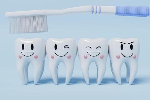 healthy-emotion-teeth-with-toothbrush-on-blue-background-dental-and-health-care-concept-3d-illustration-rendering-photo